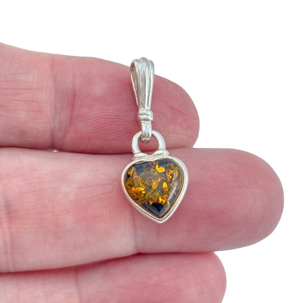 Vintage Sterling Silver 925 Amber Heart Pendant